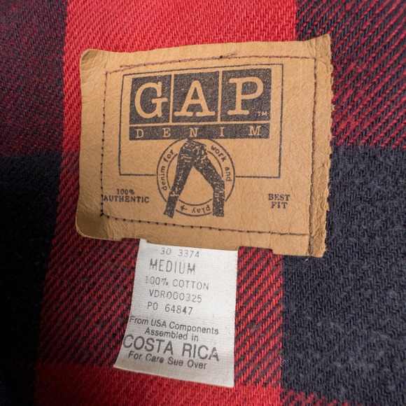 Vintage GAP Flannel Lined Denim Trucker Jacket Buffalo Plaid 90s Workwear M - Picture 11 of 12
